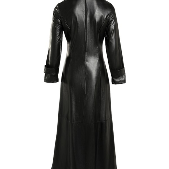 PU Leather Zipper Design Long Sleeve Coat in Black ; size 2XL - Picture 5 of 9